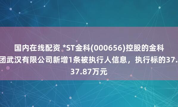 国内在线配资 *ST金科(000656)控股的金科地产集团武汉有限公司新增1条被执行人信息，执行标的37.87万元