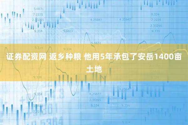 证券配资网 返乡种粮 他用5年承包了安岳1400亩土地